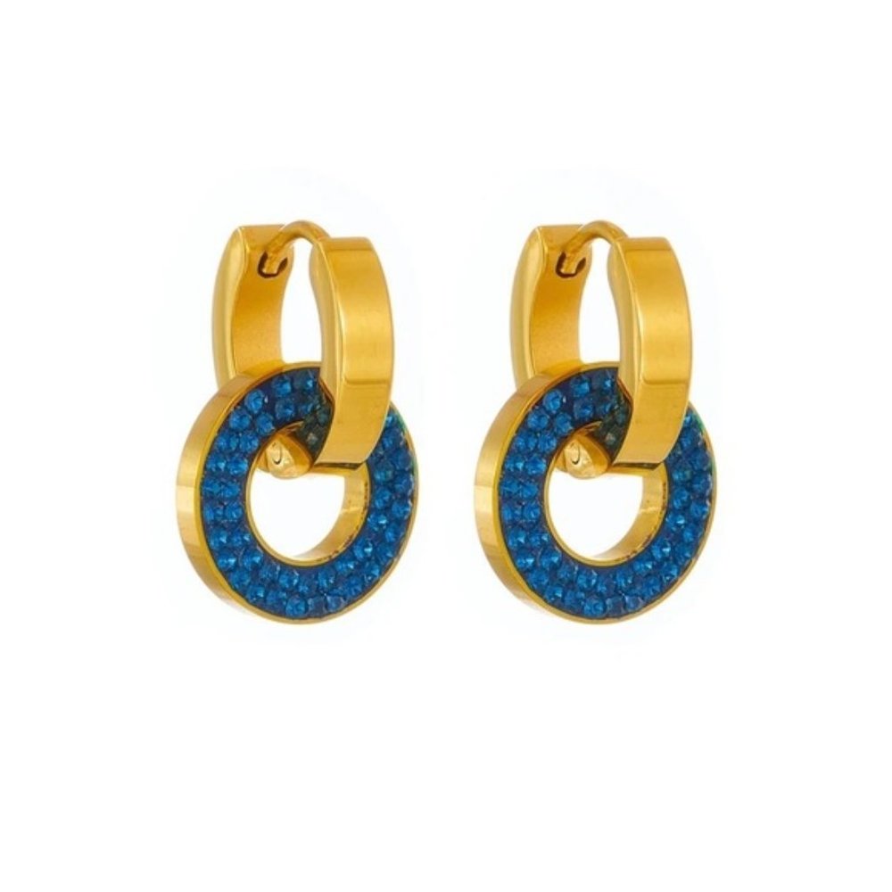 18k Gold Plated Blue Rhinestone Hoop Earrings